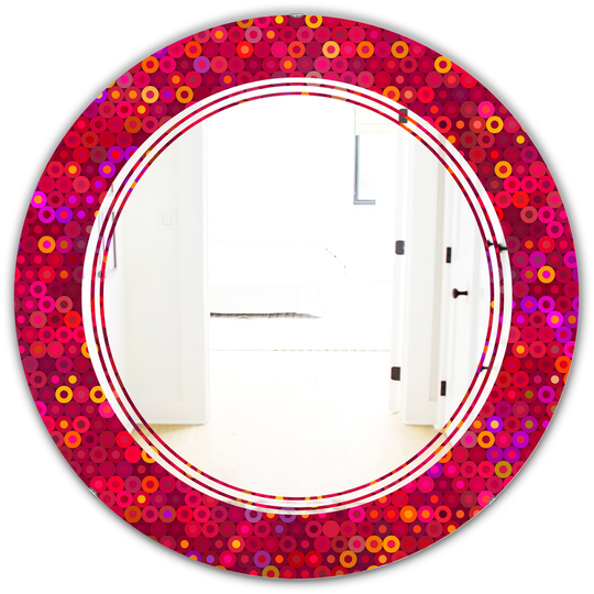 Designart Circular Retro Design III Modern Round Wall Mirror in Red
