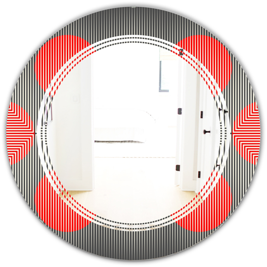 Designart Red 24-in Round Modern Circle and Line Geometric Pattern Polished Wall Mirror