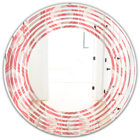 Designart Retro Drop Design I Modern Round Wall Mirror - Pink
