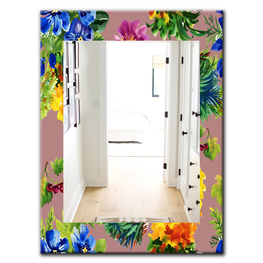 Designart Canada 35.4-in L x 23.6-in W Rectangle Flower with Little Red Berries Polished Wall Mirror