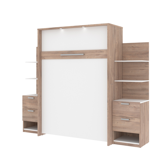 Bestar Cielo Rustic Brown & White Full Murphy Bed Integrated Storage