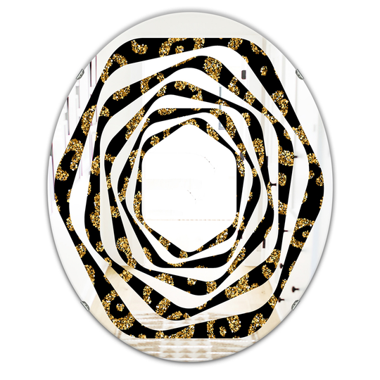 Designart 31.5-in x 23.7-in Leopard Fur Modern Oval Wall Mirror - Gold
