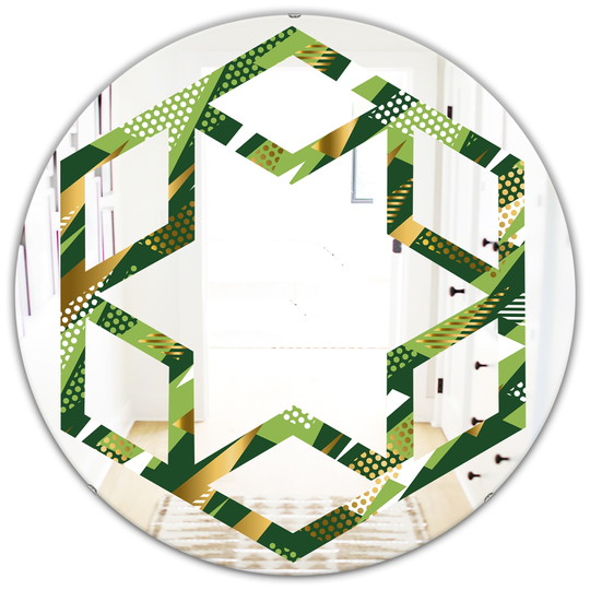 Designart 24-in x 24-in Triangular Gold/Green Design I Modern Round Wall Mirror