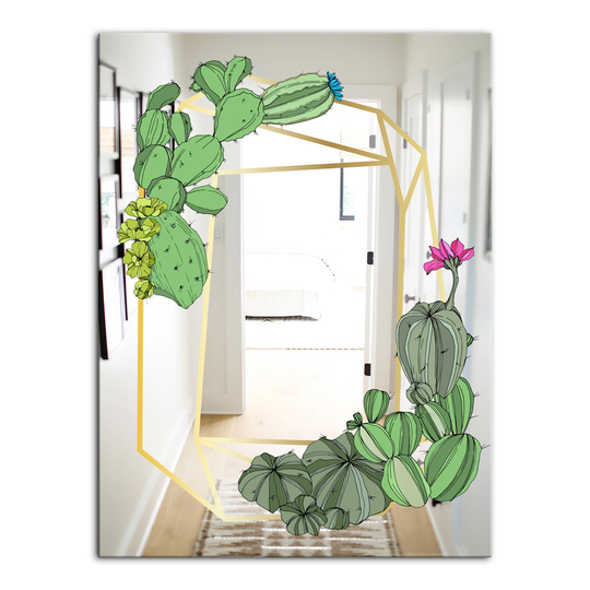 Designart Cactus 3 Rectangular 35.4-in L x 23.6-in W Polished Country Green Wall Mounted Mirror