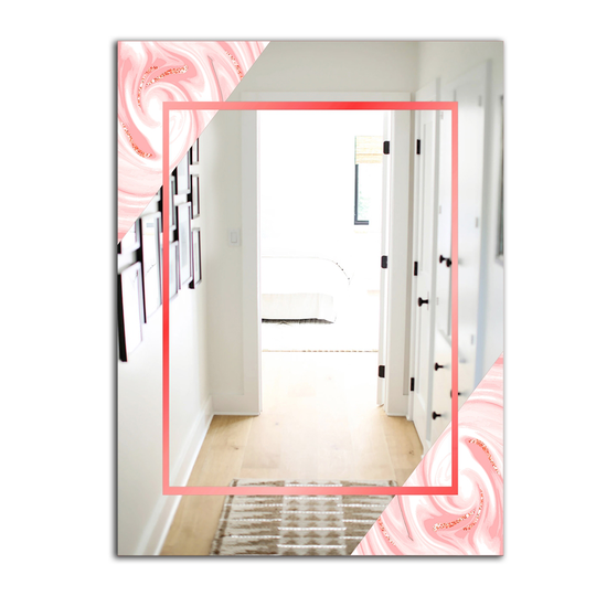 Designart Marbled Pink Marble 3 Rectangular 35.4-in L x 23.6-in W Polished Mid-Century Wall Mounted Mirror