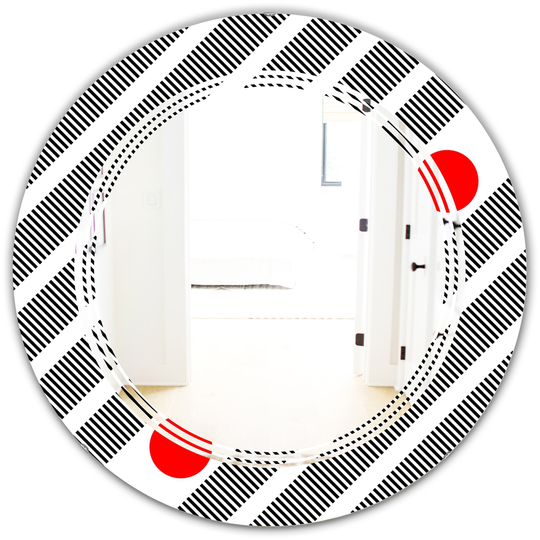 Designart Black 24-in Round Retro Geometrical Abstract Minimal Pattern XI Polished Wall Mirror