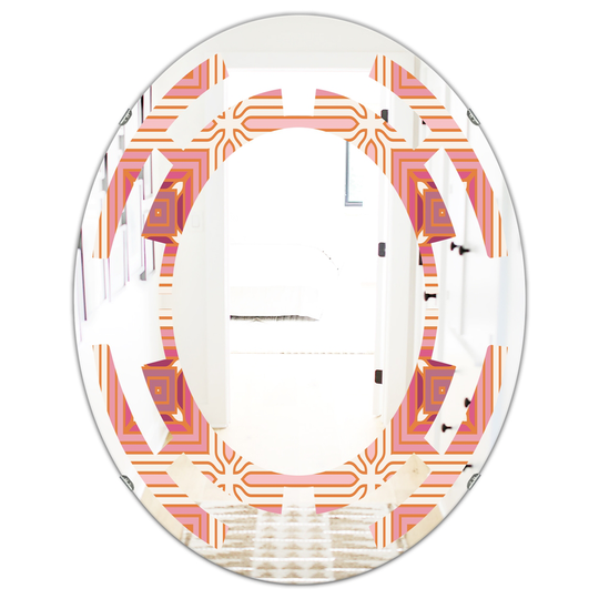 Designart 31.5-in x 23.7-in Geometric Retro Design II Modern Oval Wall Mirror in Pink