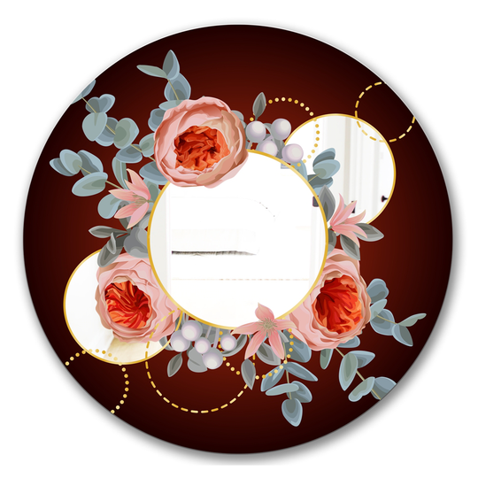 Designart Floral Rings Round 24-in L x 24-in W Polished Country Black Wall Mounted Mirror