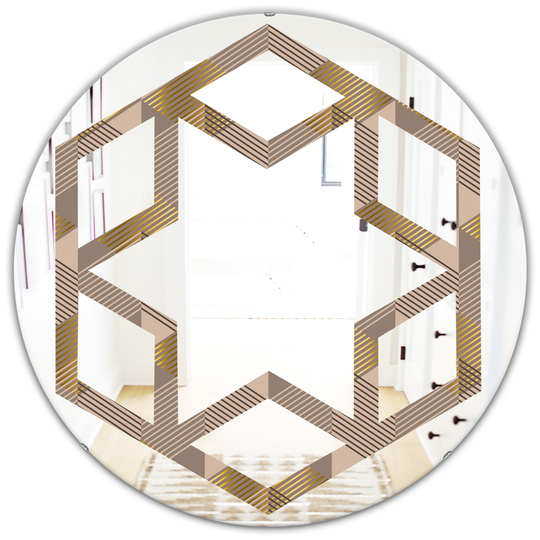 Designart 24-in Round Retro Square Design VI Brown Polished Wall Mirror