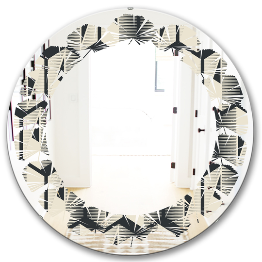 Designart 24-in Black Round Abstract Retro Triangular Geometrics Polished Wall Mirror