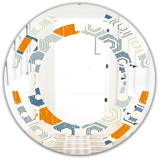 Designart 24-in x 24-in Retro Hexagon Pattern IX Modern Round Wall Mirror in Orange