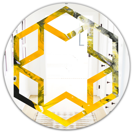 Designart Canada 24-in W x 24-in L Round Marbled Yellow and Black Polished Wall Mirror