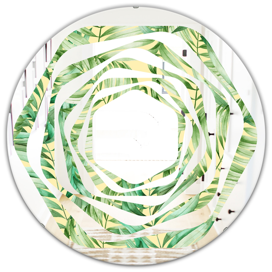 Designart Canada 24-in L x 24-in W Round Tropical Retro Foliage Modern Polished Wall Mirror