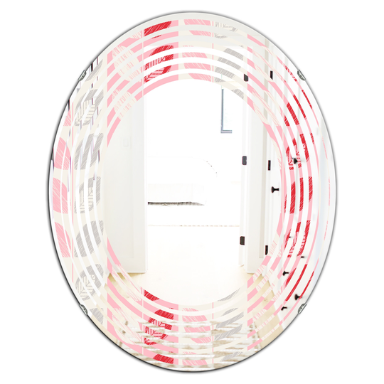 Designart 31.5-in x 23.7-in Botanical Retro Design I Modern Oval Wall Mirror in Pink