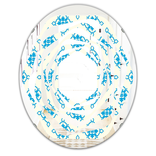 Designart Blue 31.5-in L x 23.7-in W Oval Retro Ornamental Pattern I Polished Wall Mirror