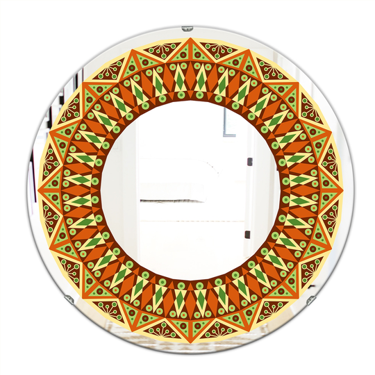 Designart Round 24-in L x 24-in W Polished Modern Beige/Brown/Orange Wall Mounted Mirror