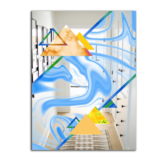 Designart Triangular Spacy Spheres 8 Rectangular 35.4-in L x 23.6-in W Polished Mid-Century Blue Wall Mounted Mirror