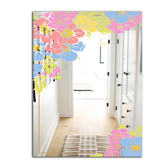 Designart Garland Sweet 18 Rectangular 35.4-in L x 23.6-in W Polished Country Pink Wall Mounted Mirror