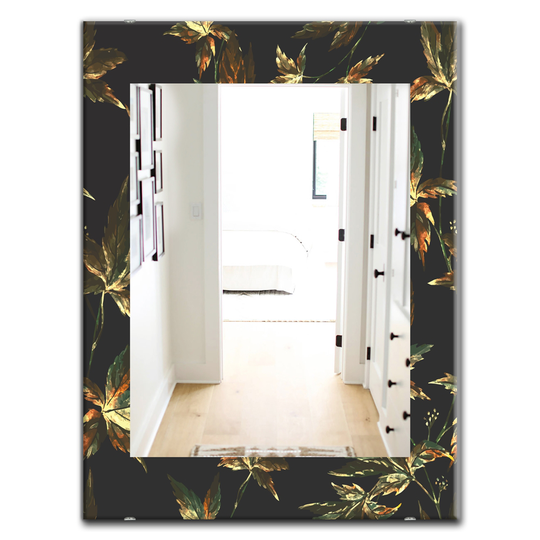 Designart Canada 35.4-in L x 23.6-in W Rectangle Black Leaves Polished Wall Mirror