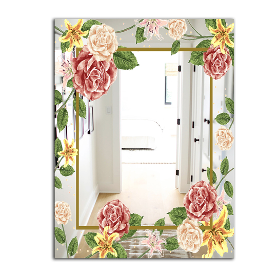 Designart Garland Sweet 34 Rectangular 35.4-in L x 23.6-in W Polished Country Pink Wall Mounted Mirror