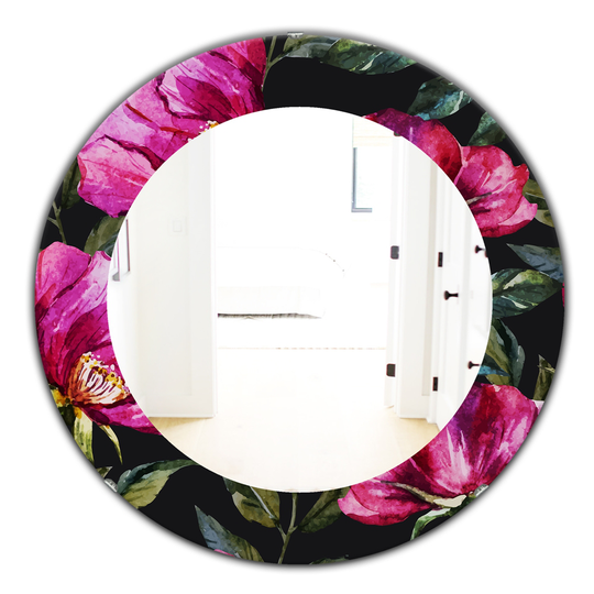 Designart Canada Round 24-in L x 24-in W Obsidian Bloom Traditional Polished Wall Mirror