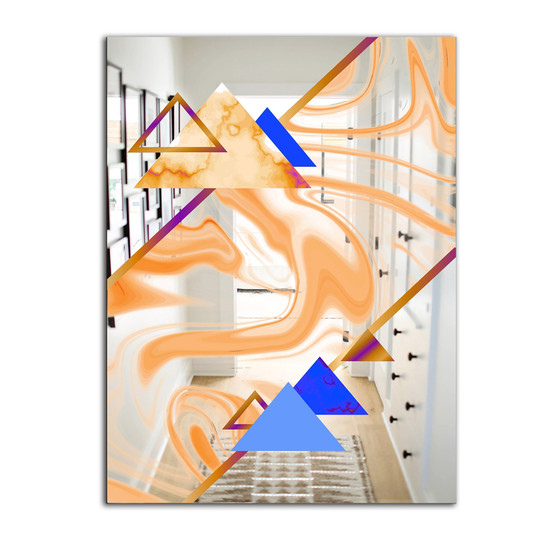 Designart Triangular Spacy Spheres 13 Rectangular 35.4-in L x 23.6-in W Polished Mid-Century Multicolour Wall Mounted Mirror