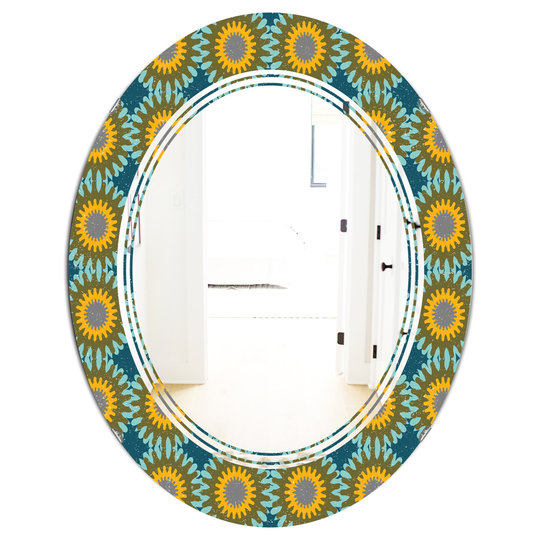 Designart Oval 31.5-in L x 23.7-in W Yellow Retro Circular Pattern I Polished Wall Mirror