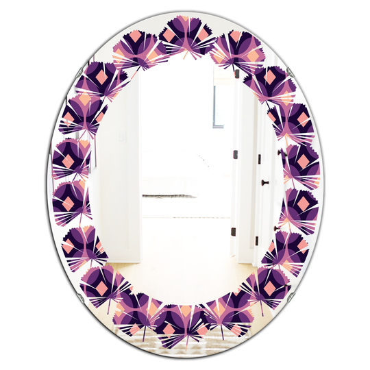 Designart 31.5-in x 23.7-in Retro Circular Purple and Yellow Pattern Modern Oval Mirror