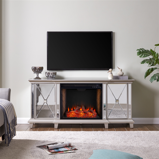 Southern Enterprises Ormix 58-in Silver Fan-forced Electric Fireplace