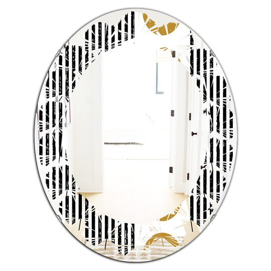 Designart Vertical Retro Geometrical Pattern I Modern Oval Mirror in Black