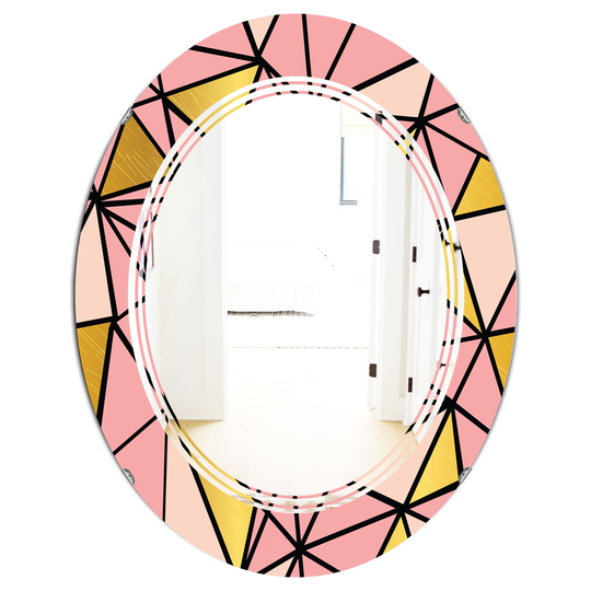 Designart Oval 31.5-in L x 23.7-in W Pink Triangular Gold Design II Polished Wall Mirror