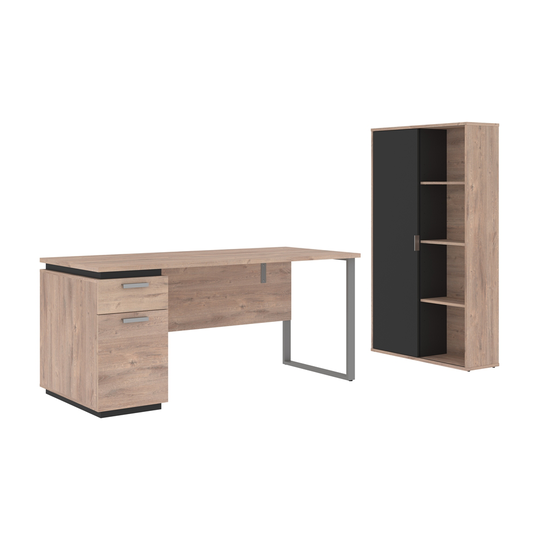 Bestar Aquarius 66W Desk and Pedestal & Storage Cabinet in Graphite