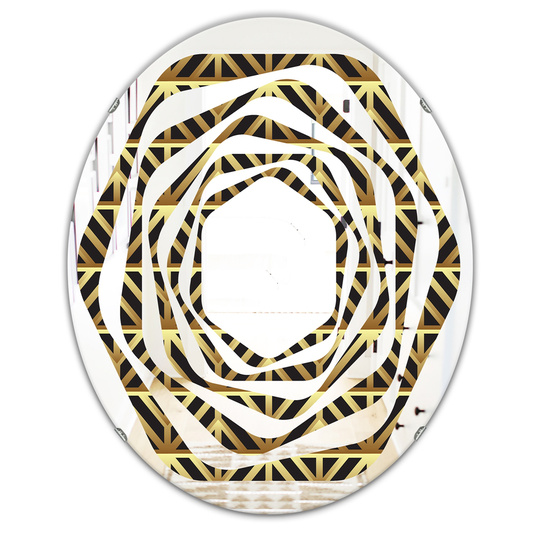 Designart 31.5-in x 23.7-in Metallic Geometrics XIV Modern Oval Mirror in Gold