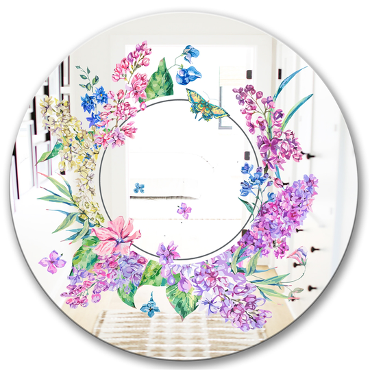 Designart Garland Sweet 4 Round 24-in L x 24-in W Polished Country Purple Wall Mounted Mirror