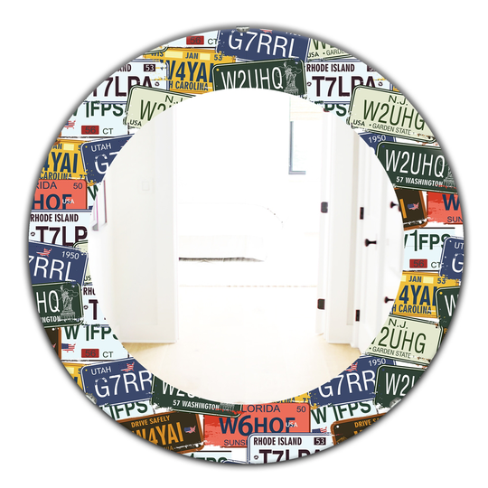 Designart 24-in x 24-in Blue US California Licence Plates Modern Mirror