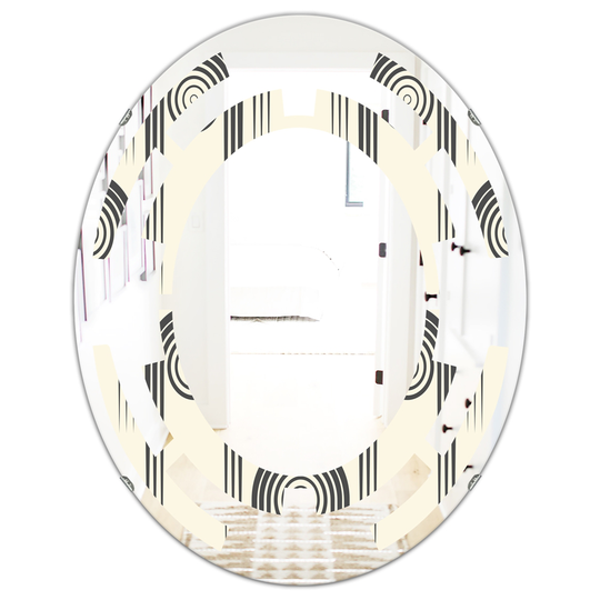 Designart 31.5-in L x 23.7-in W Oval Grey Retro Curved Minimal Geometric Ornament II Modern Polished Wall Mirror