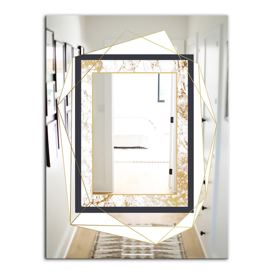 Designart Capital Gold Essential 11 Rectangular 35.4-in L x 23.6-in W Polished Glam White Wall Mounted Mirror