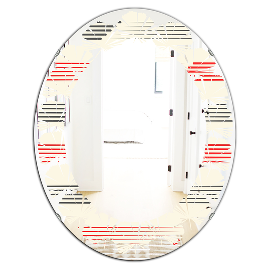 Designart Oval Red 31.5-in L x 23.7-in W Horizontal Retro Geometrical Pattern I Polished Wall Mirror