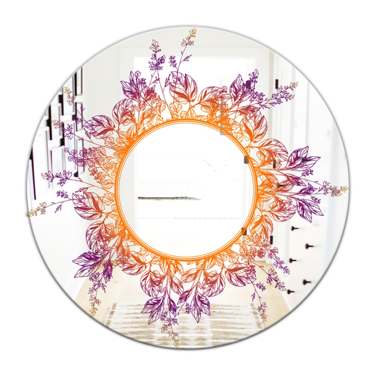 Designart Leaves Round 24-in L x 24-in W Polished Farmhouse Purple/Orange Wall Mounted Mirror