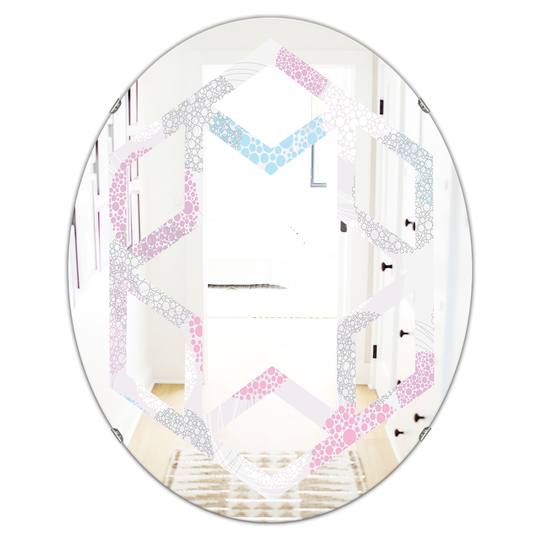 Designart Circular Abstract Retro Geometric III Oval Grey 31.5-in L x 23.7-in W Polished Modern Wall Mounted Mirror