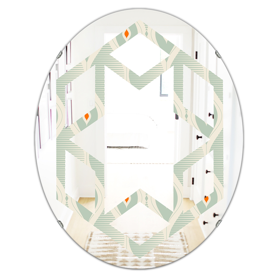 Designart Oval 31.5-in L x 23.7-in W Green Retro Abstract Drops VII Polished Wall Mirror