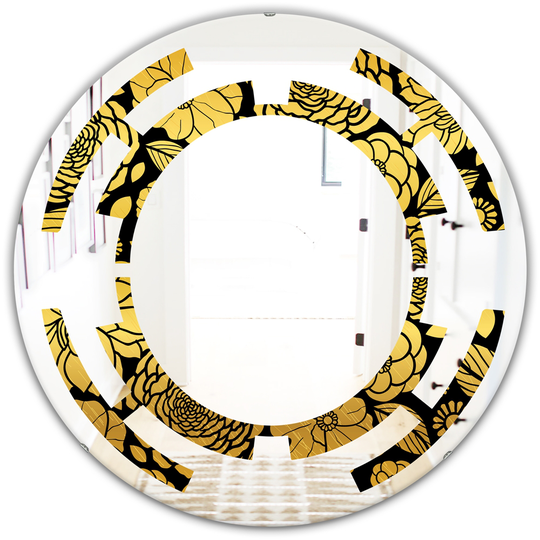 Designart Gold Round 24-in Floral II Polished Wall Mirror