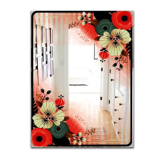 Designart Floral Rectangular 35.4-in L x 23.6-in W Polished Country Red Wall Mounted Mirror