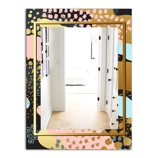 Designart Playful Gold 4 Rectangular 35.4-in L x 23.6-in W Polished Glam Wall Mounted Mirror
