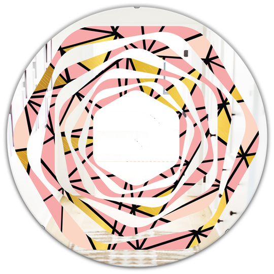 Designart 24-in Pink Round Triangular Gold Design II Polished Wall Mirror