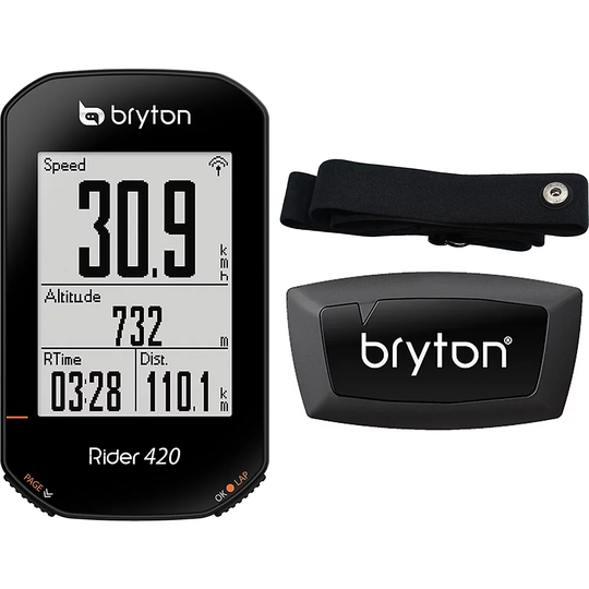 Bryton Rider 420H GPS Cycle Computer Bundle - With HR Monitor} - Black