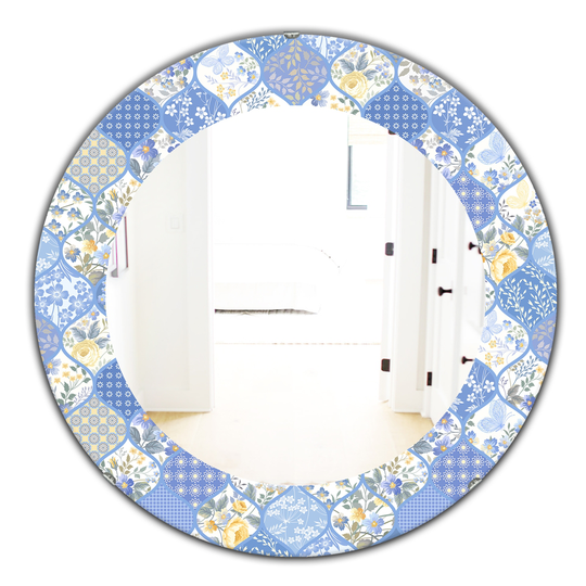 Designart 24-in x 24-in Blue Floral Dew Traditional Mirror