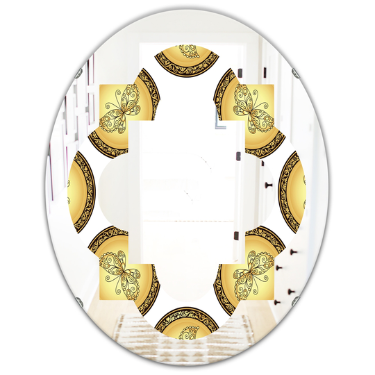 Designart Gold and Brown Pattern with Gradient Vintage Circles Oval Mirror