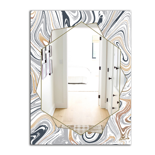 Designart Marbled Diamond 19 Rectangular 35.4-in L x 23.6-in W Polished Country Grey Wall Mounted Mirror