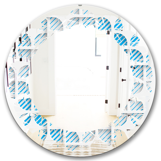 Designart Round 24-in 3D White and Blue Pattern II Modern Polished Wall Mirror